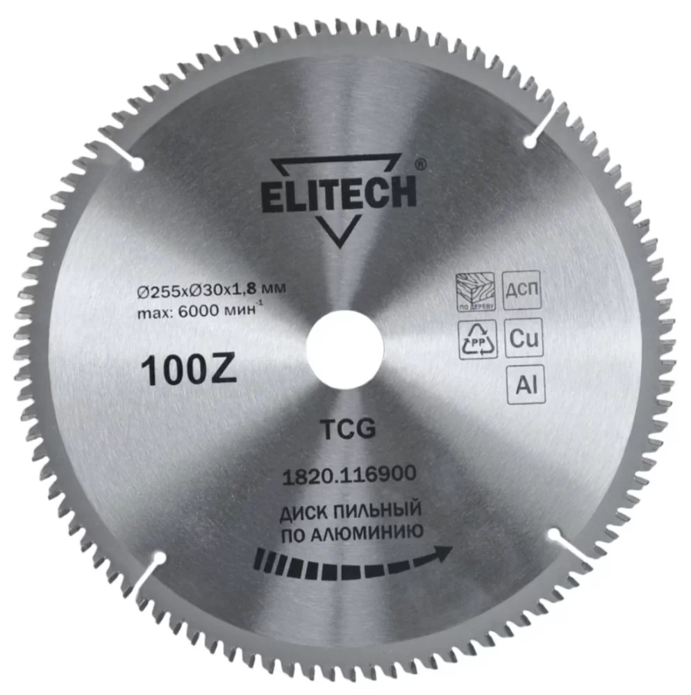Диск пильный Elitech 255x1,8х30 мм 100T по алюминию – №1
