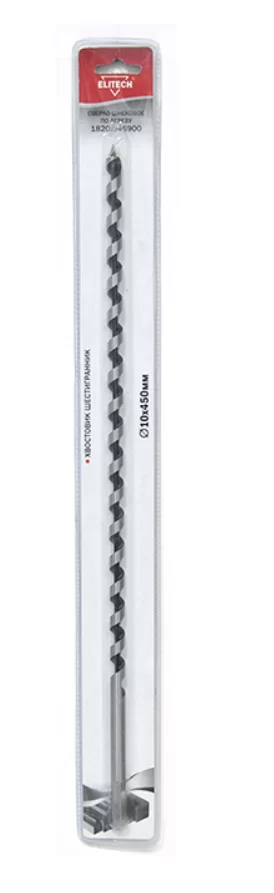 Сверло по дереву Elitech 10х450 мм винтовое с шестигранным хвостовиком – фото №1 Сверло по дереву Elitech 10х450 мм винтовое с шестигранным хвостовиком – №1