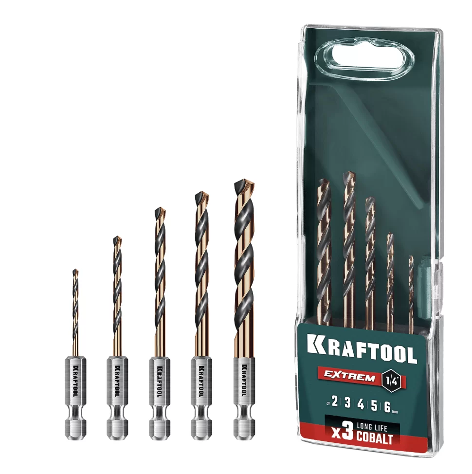 Набор сверл по металлу Kraftool НЕХ-1/4" (5 шт) – фото №1 Набор сверл по металлу Kraftool НЕХ-1/4" (5 шт) – №1