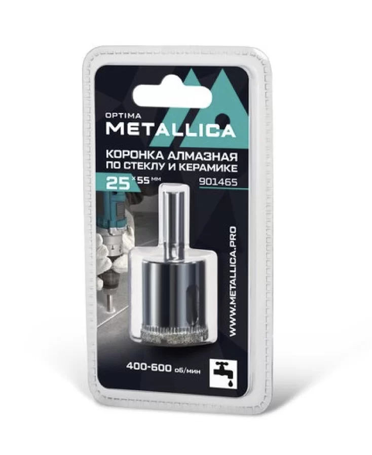Коронка алмазная Metallica Optima 25x55 мм #80 по стеклу/плитке – №1