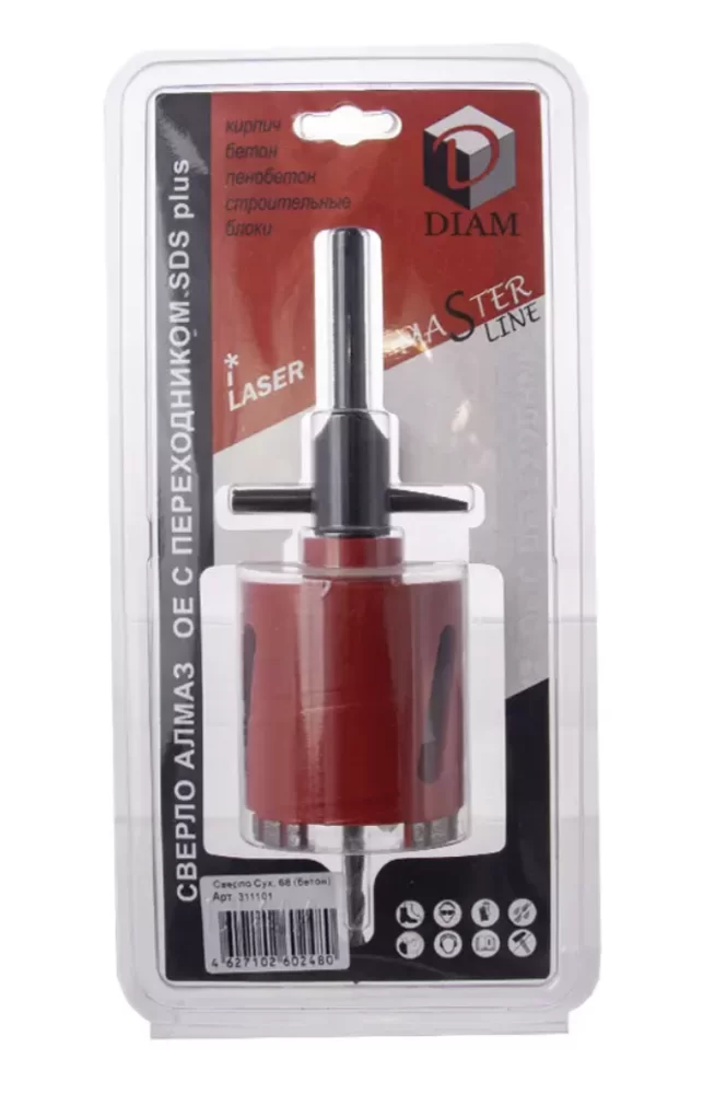 Коронка алмазная Diam MasterLine 68хМ16 с переходником SDS-plus – фото №1 Коронка алмазная Diam MasterLine 68хМ16 с переходником SDS-plus – №1