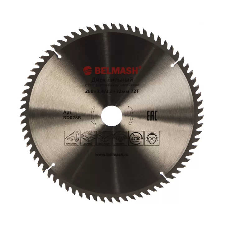 Диск пильный Белмаш 280х3,4/2.2х32 мм 72Т – №1