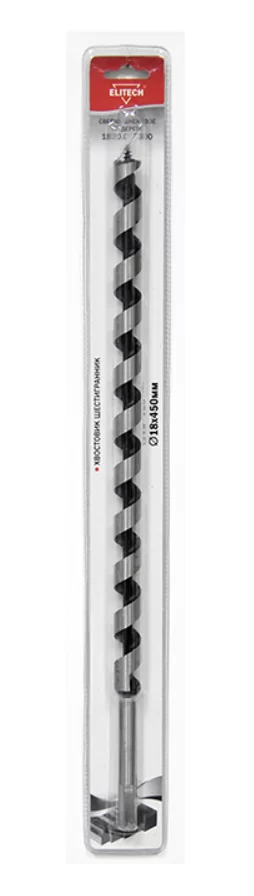 Сверло по дереву Elitech 18х450 мм винтовое с шестигранным хвостовиком – фото №1 Сверло по дереву Elitech 18х450 мм винтовое с шестигранным хвостовиком – №1