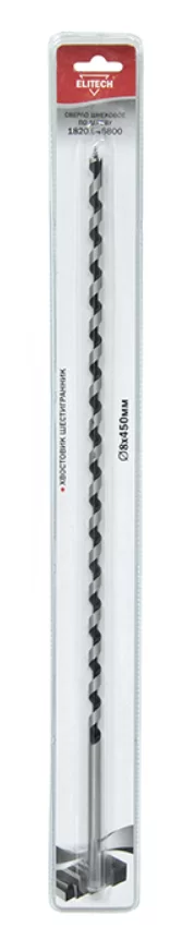 Сверло по дереву Elitech 8х450 мм винтовое с шестигранным хвостовиком – фото №1 Сверло по дереву Elitech 8х450 мм винтовое с шестигранным хвостовиком – №1