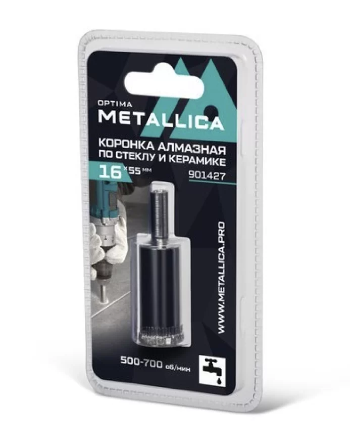 Коронка алмазная Metallica Optima 16x55 мм #80 по стеклу, плитке – фото №1 Коронка алмазная Metallica Optima 16x55 мм #80 по стеклу, плитке – №1
