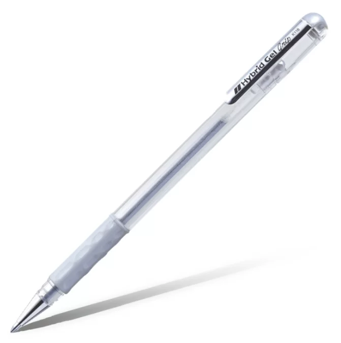 Ручка гелевая Pentel Hybrid Gel Grip 0,8 мм, серебристая – №1
