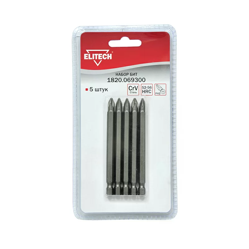 Набор бит Elitech Ph2х90 мм (5 шт) – фото №1 Набор бит Elitech Ph2х90 мм (5 шт) – №1