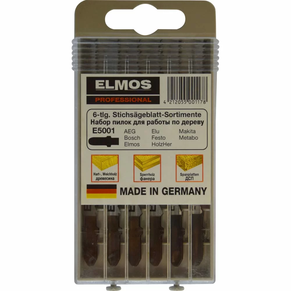 Набор пилок для лобзика Elmos E5001 HCS/CV (6 шт) – №1