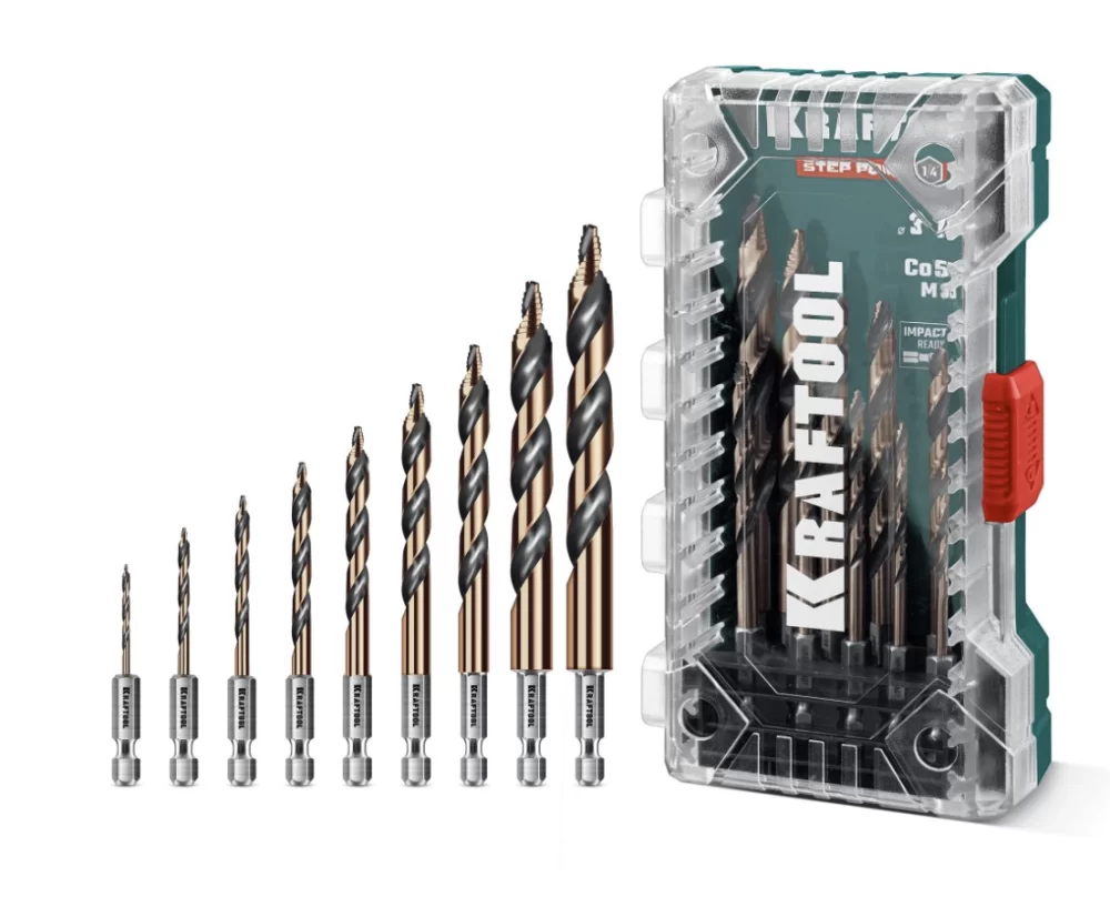 Набор сверл по металлу Kraftool Step Point 3,0-10 мм (10 шт) (29653-H10) – фото №1 Набор сверл по металлу Kraftool Step Point 3,0-10 мм (10 шт) (29653-H10) – №1