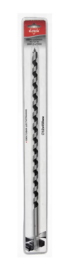 Сверло по дереву Elitech 12х450 мм винтовое с шестигранным хвостовиком – фото №1 Сверло по дереву Elitech 12х450 мм винтовое с шестигранным хвостовиком – №1
