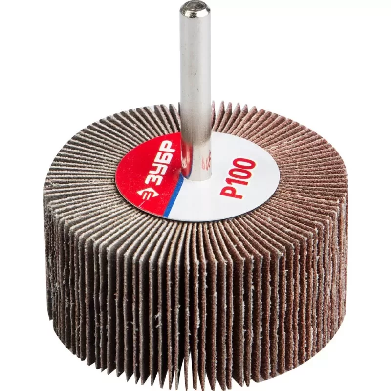 Диск шлифовальный лепестковый Зубр 60х30х6 мм P100 на шпильке – фото №1 Диск шлифовальный лепестковый Зубр 60х30х6 мм P100 на шпильке – №1