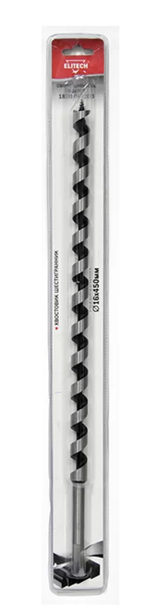 Сверло по дереву Elitech 16х450 мм винтовое с шестигранным хвостовиком – фото №1 Сверло по дереву Elitech 16х450 мм винтовое с шестигранным хвостовиком – №1