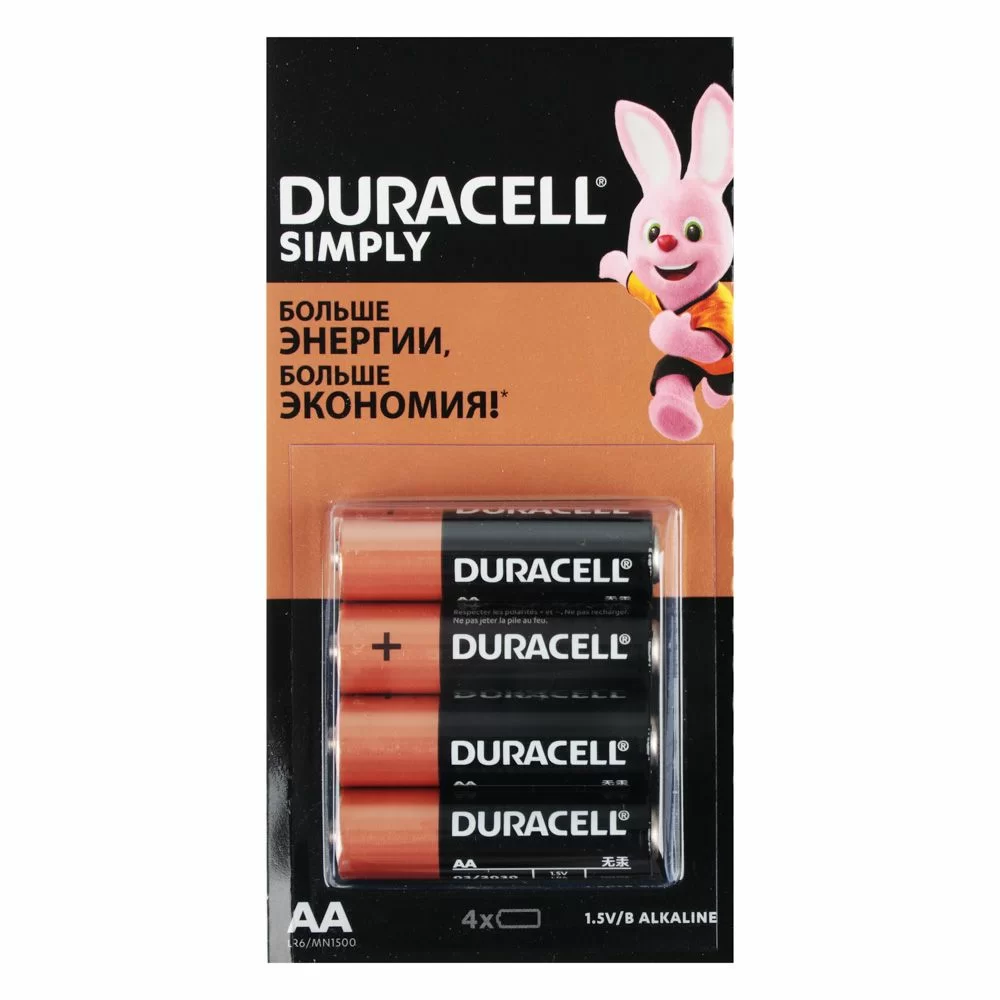 Батарейки Duracell Simply AA LR06 HBDC алкалиновые (4 шт) – №1