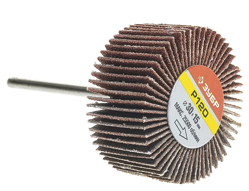 Диск шлифовальный лепестковый Зубр 30х15х6 мм Р120 на шпильке – фото №1 Диск шлифовальный лепестковый Зубр 30х15х6 мм Р120 на шпильке – №1