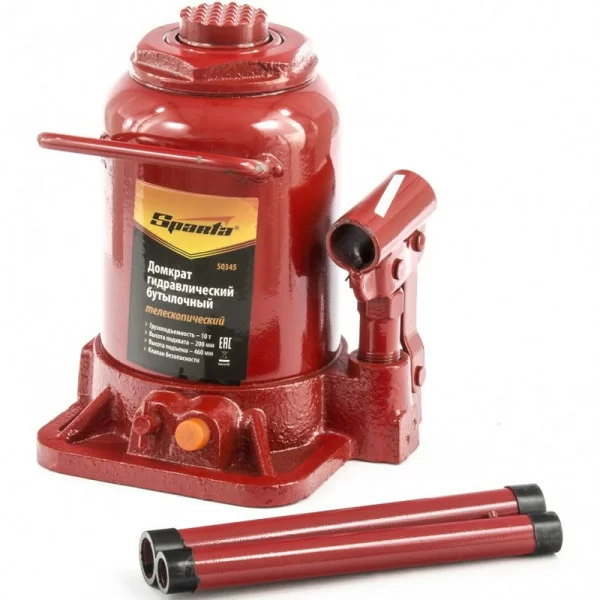 Домкрат гидравлический бутылочный телескопический Sparta, 10 т – №1