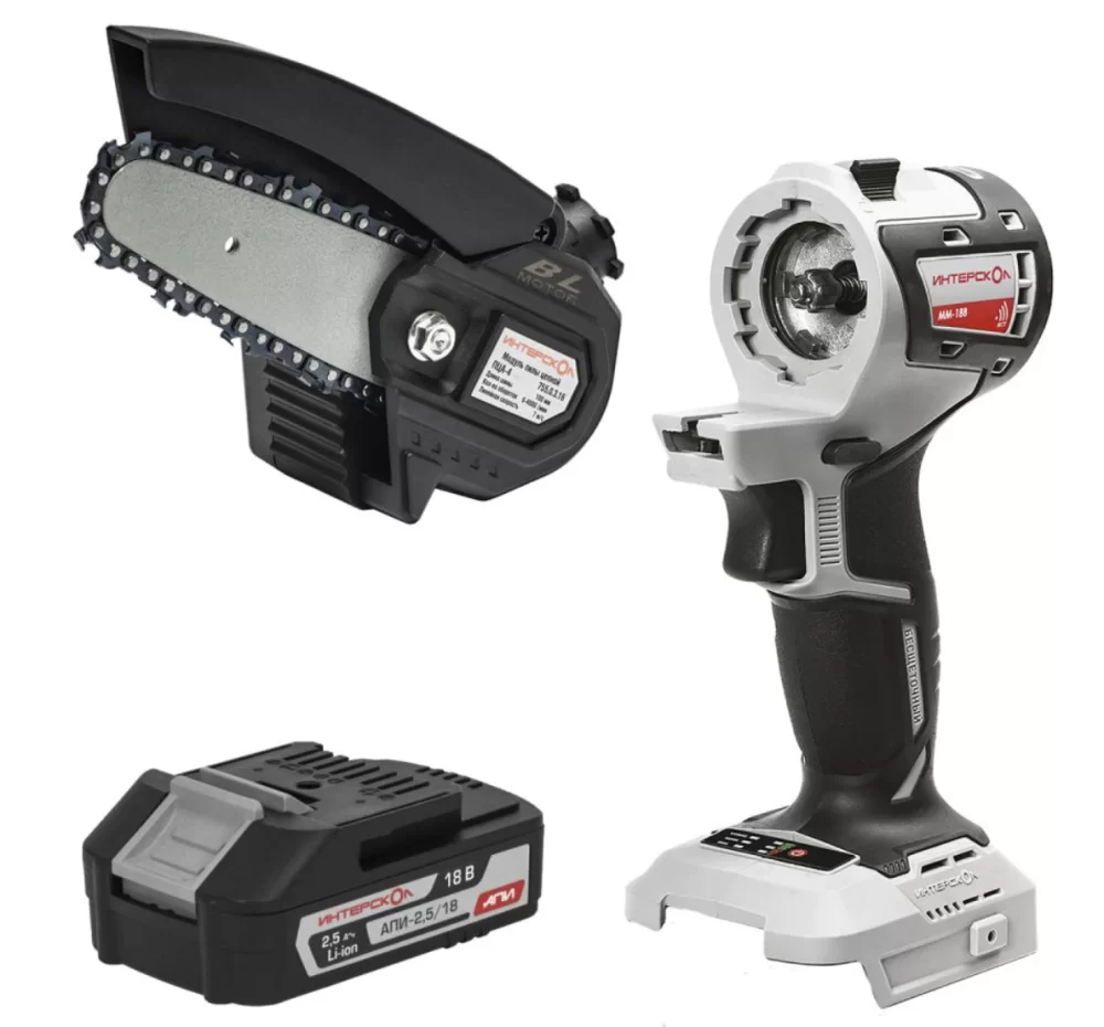 Аккумуляторная цепная пила Интерскол ПЦА-4/18ВМ МультиБокс100 (1х2,5 Ач) №1
