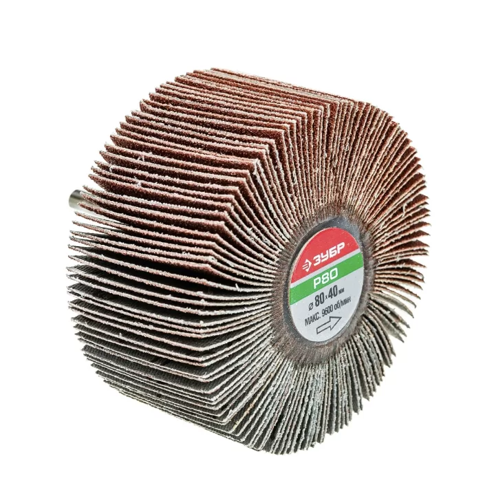 Диск шлифовальный лепестковый Зубр 80х40х6 мм P80 на шпильке – фото №1 Диск шлифовальный лепестковый Зубр 80х40х6 мм P80 на шпильке – №1