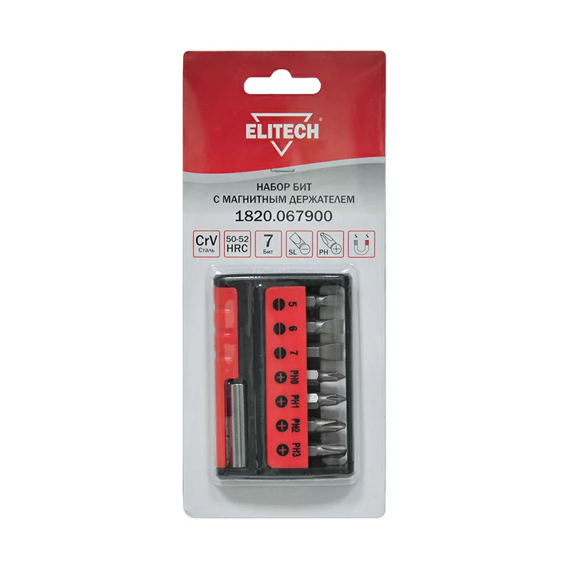 Набор бит Elitech с магнитным держателем (7 шт) – №1