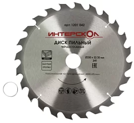 Фото товара «Диск пильный Интерскол 250x32/30 мм 24Т по дереву, МДФ, ДСП »