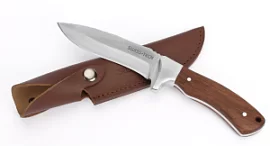 Товар «Нож Swiss+Tech 12 см с сатиновым лезвием и деревянной рукояткой + кожаные ножны » Фото товара «Нож Swiss+Tech 12 см с сатиновым лезвием и деревянной рукояткой + кожаные ножны »