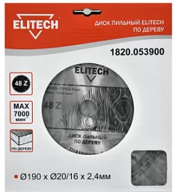 Фото товара «Диск пильный Elitech 190x2,4х20/16 мм 48T»