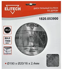 Вы смотрели Диск пильный Elitech 190x2,4х20/16 мм 48T