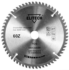 Вы смотрели Диск пильный Elitech 160x1,4х20/16 мм 60T по алюминию