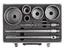 Фото товара «Набор твердосплавных коронок по бетону Зубр 33/50/68/82/100 мм, в кейсе с оснасткой (29185-H2-10)»