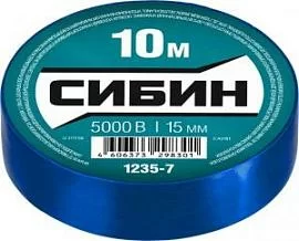 Фото товара «Изолента ПВХ СИБИН 10 м х 15 мм синяя (1235-7)»