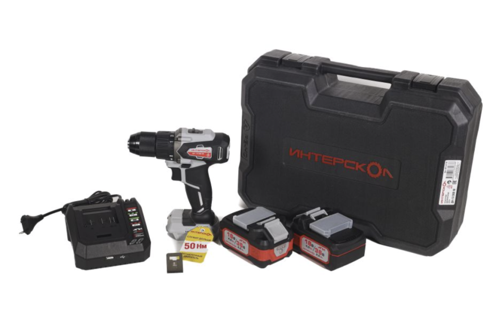 Аккумуляторная дрель-шуруповерт Интерскол ДА-13/36В АПИ 50 Li-ion (2х2,0 Ач) в кейсе №1