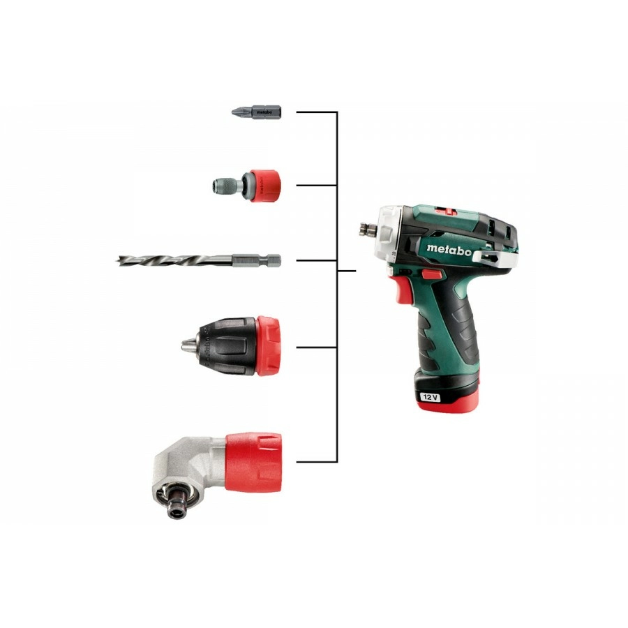 Аккумуляторная дрель-шуруповерт Metabo PM BS Quick 12B (2x2,0 Ач + з/у LC40) в кейсе угловая насадка №3