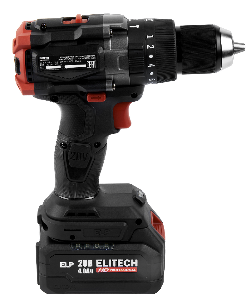 Аккумуляторная ударная дрель-шуруповерт Elitech HD CD 20BL2 (2х4,0 Ач) (E2201.042.02) №3