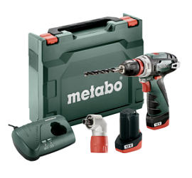 Фото товара «Аккумуляторная дрель-шуруповерт Metabo PM BS Quick 12B (2x2,0 Ач + з/у LC40) в кейсе угловая насадка»