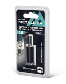 Товар «Коронка алмазная Metallica Optima 16x55 мм #80 по стеклу, плитке» Фото товара «Коронка алмазная Metallica Optima 16x55 мм #80 по стеклу, плитке»