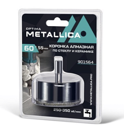 Товар «Коронка алмазная Metallica Optima 60x55 мм #80 по стеклу, плитке» Фото товара «Коронка алмазная Metallica Optima 60x55 мм #80 по стеклу, плитке»