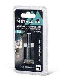 Товар «Коронка алмазная Metallica Optima 22x55 мм #80 по стеклу, плитке» Фото товара «Коронка алмазная Metallica Optima 22x55 мм #80 по стеклу, плитке»